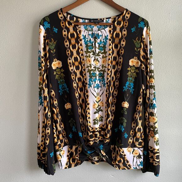 INC International Concepts Tops - INC International Concepts Autumn Thea Chain Scarf Print Keyhole Blouse Womens L